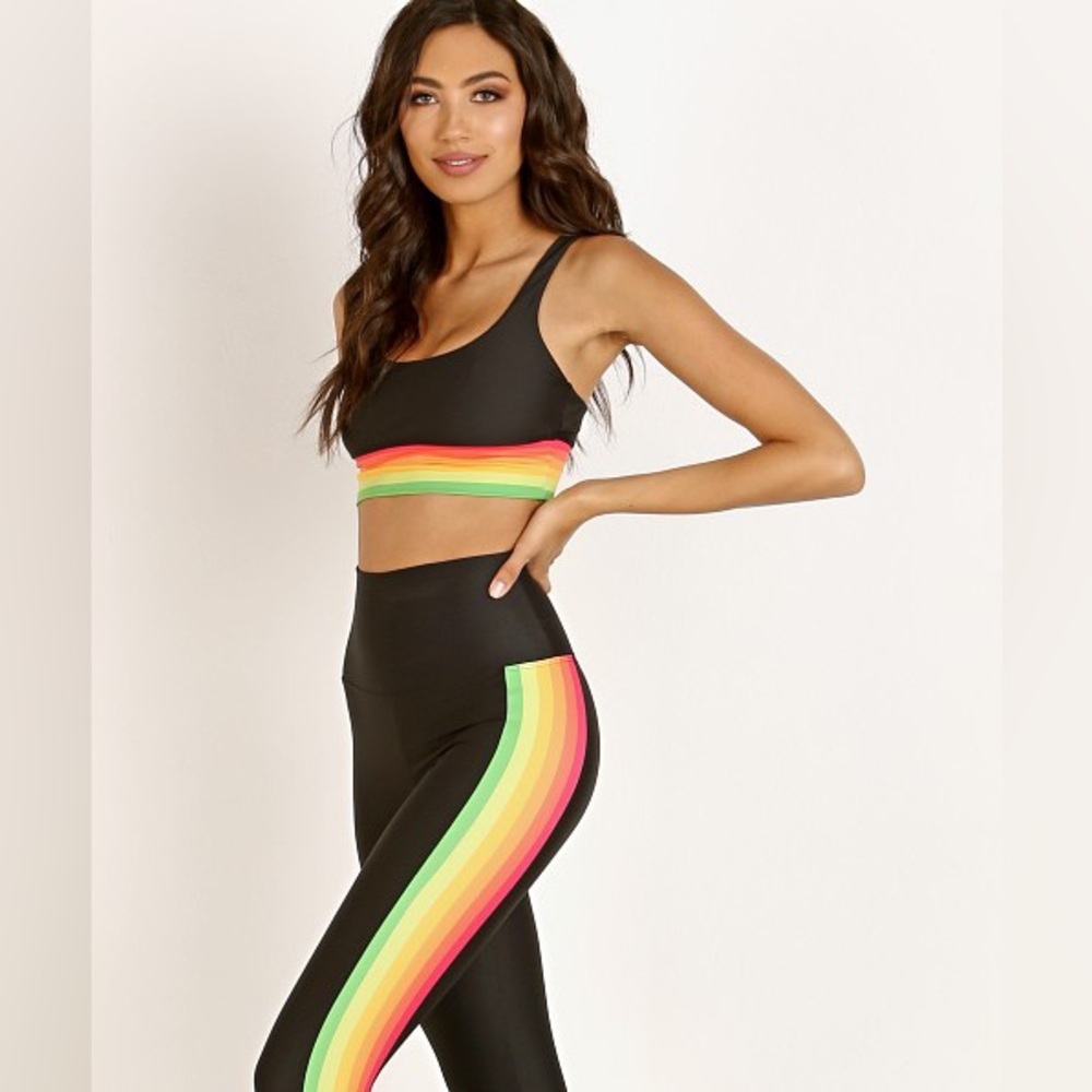 Beach Riot Black Leggings with Rainbow Stripes